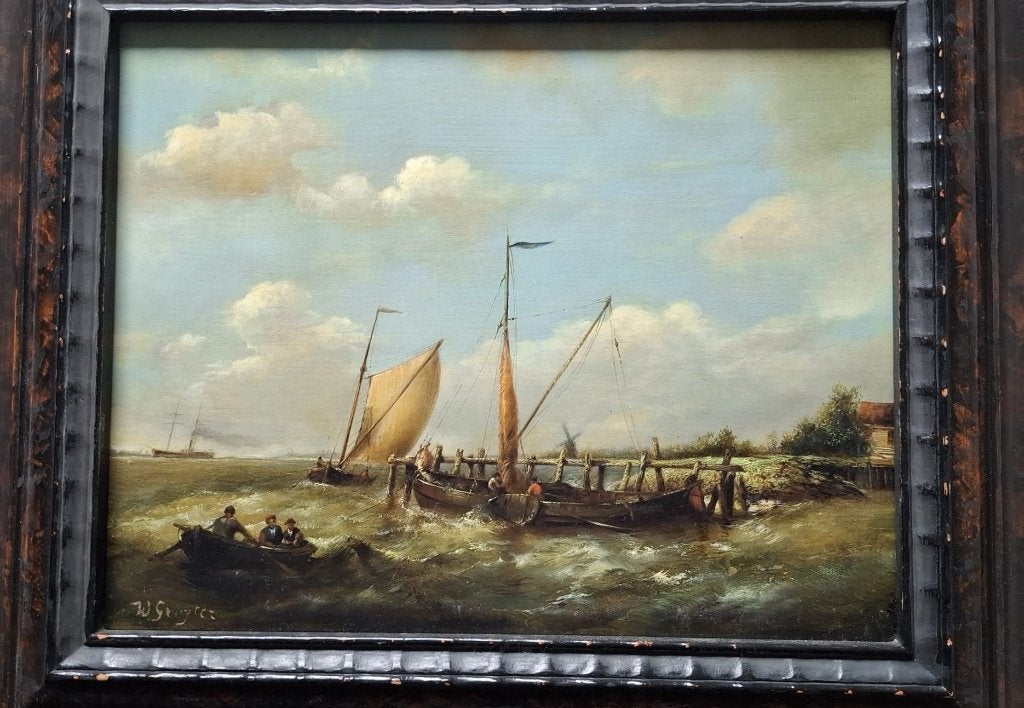 W.Gruijter,zeezicht met boot in de branding, Antiek en Kunst, Ophalen, Schilderij, Gesigneerd