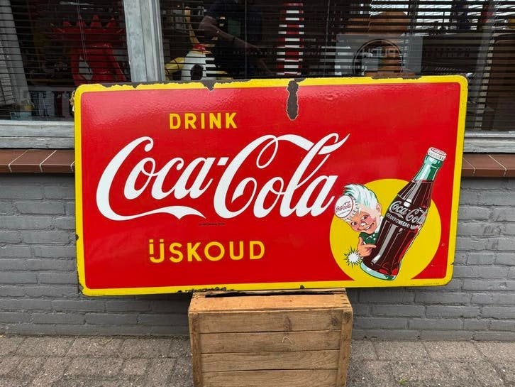 Oude Coca-Cola emaille Reclamebord - IJskoud!