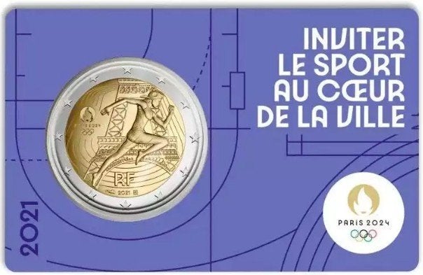 coincard 2 euros Jeux Olympiques France 2021 VIOLET, Timbres & Monnaies, Monnaies | Europe | Monnaies euro, Envoi, France, 2 euros