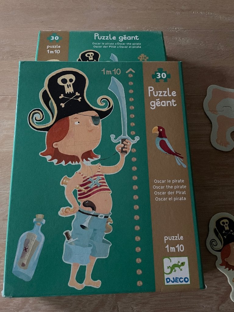 Djeco puzzel piraat en bordspel, Ophalen of Verzenden, 10 tot 50 stukjes, Gebruikt, 2 tot 4 jaar