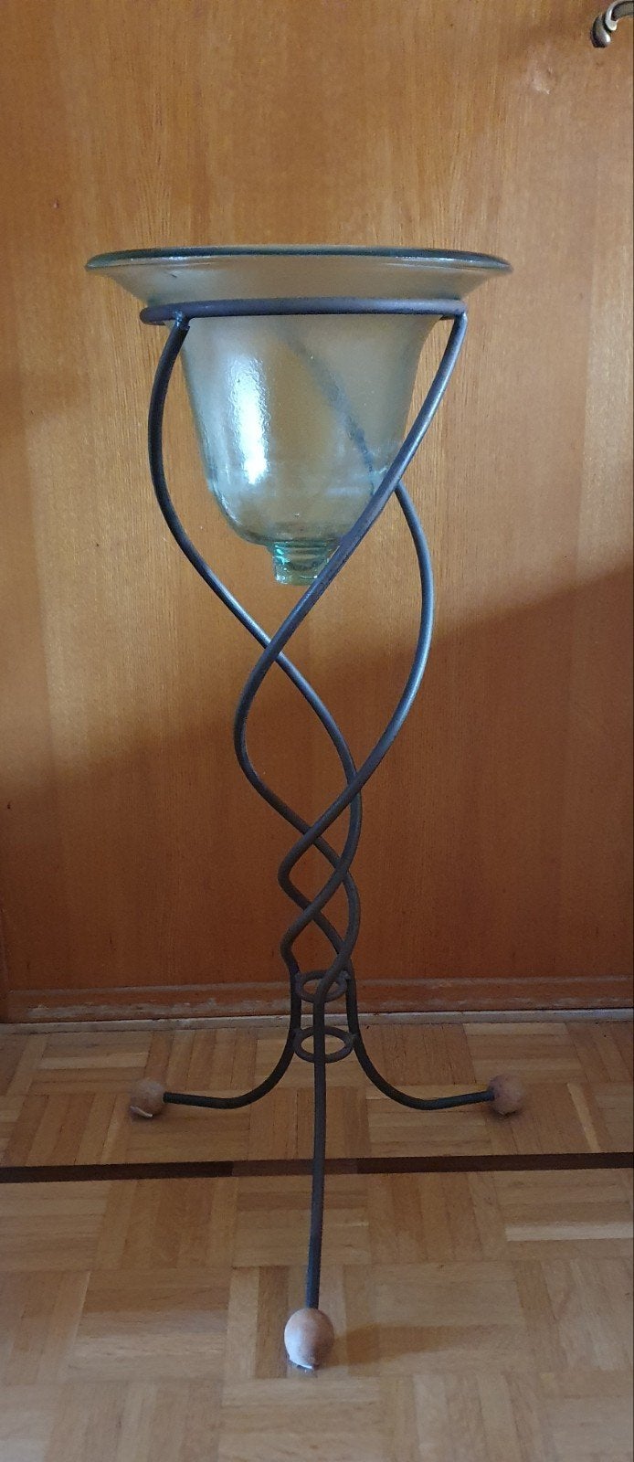 Glazen schaal in decoratieve standaard, Huis en Inrichting, Ophalen, Zo goed als nieuw, Metaal, 80 cm