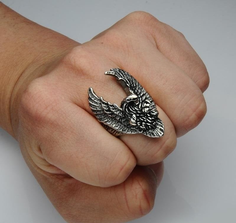 Bague de motard robuste Eagle en acier inoxydable, Bijoux, Sacs & Beauté, Enlèvement ou Envoi, Neuf, Fer ou Acier, Homme