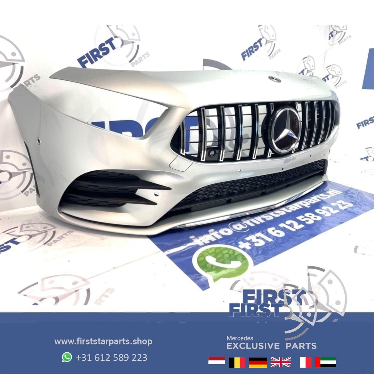W177 AMG A35 VOORBUMPER A KLASSE 2021 35 ZWART WIT ZILVER GR, Gebruikt, -, Voor, Ophalen of Verzenden