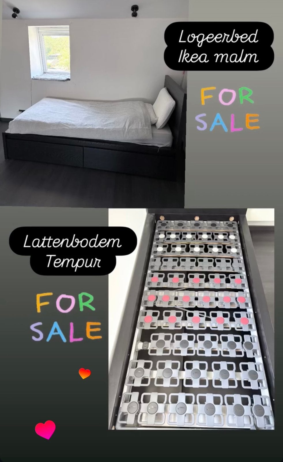 Eenpersoonsbed ikea malm met 2 schuiven + lattenbodem tempur, Huis en Inrichting, Ophalen, Zo goed als nieuw