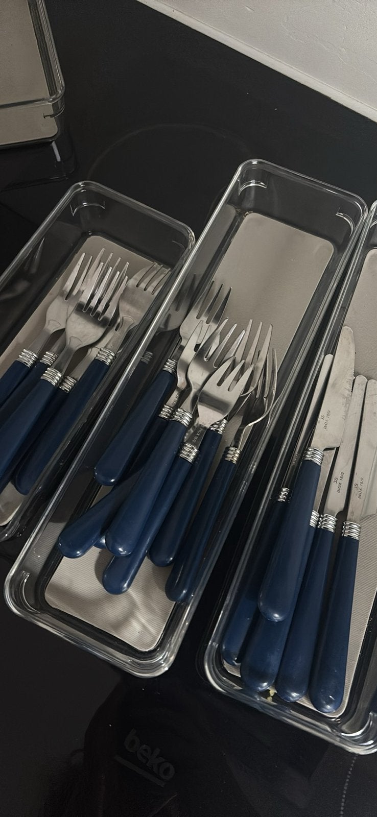 Vintage bestek blauw, Ophalen, Zo goed als nieuw, Bestekset, Inox of Chroom