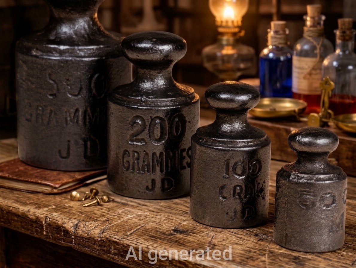 Antieke set van 6 gietijzeren gewichten, Ophalen of Verzenden