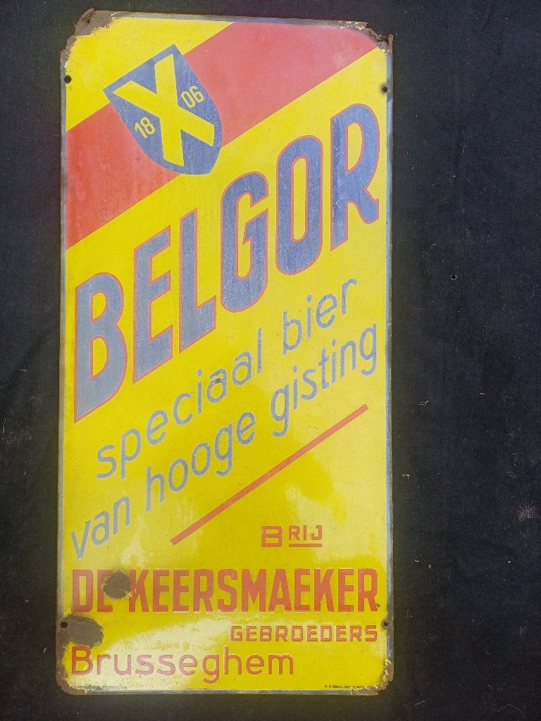Emaille reclamebord Belgor Brusseghem, Verzamelen, Ophalen, Gebruikt, Reclamebord