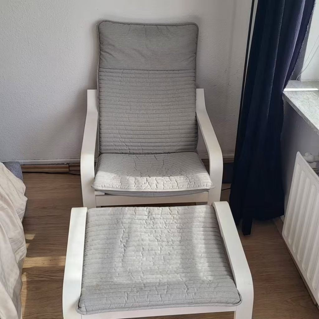 Fauteuil Ikea Poang avec repose pied, Huis en Inrichting, Ophalen, Zo goed als nieuw