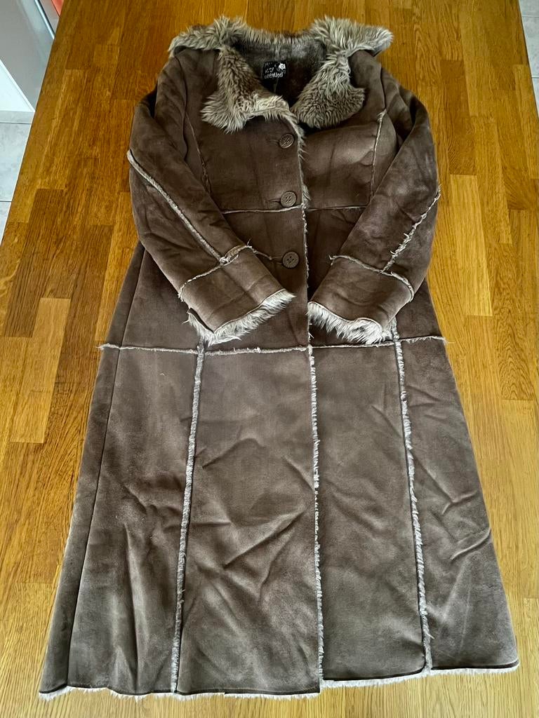 KY Creation Bruine lange bontjas in vintage stijl — T3, Kleding | Dames, Maat 38/40 (M), KY Création, Bruin, Ophalen of Verzenden