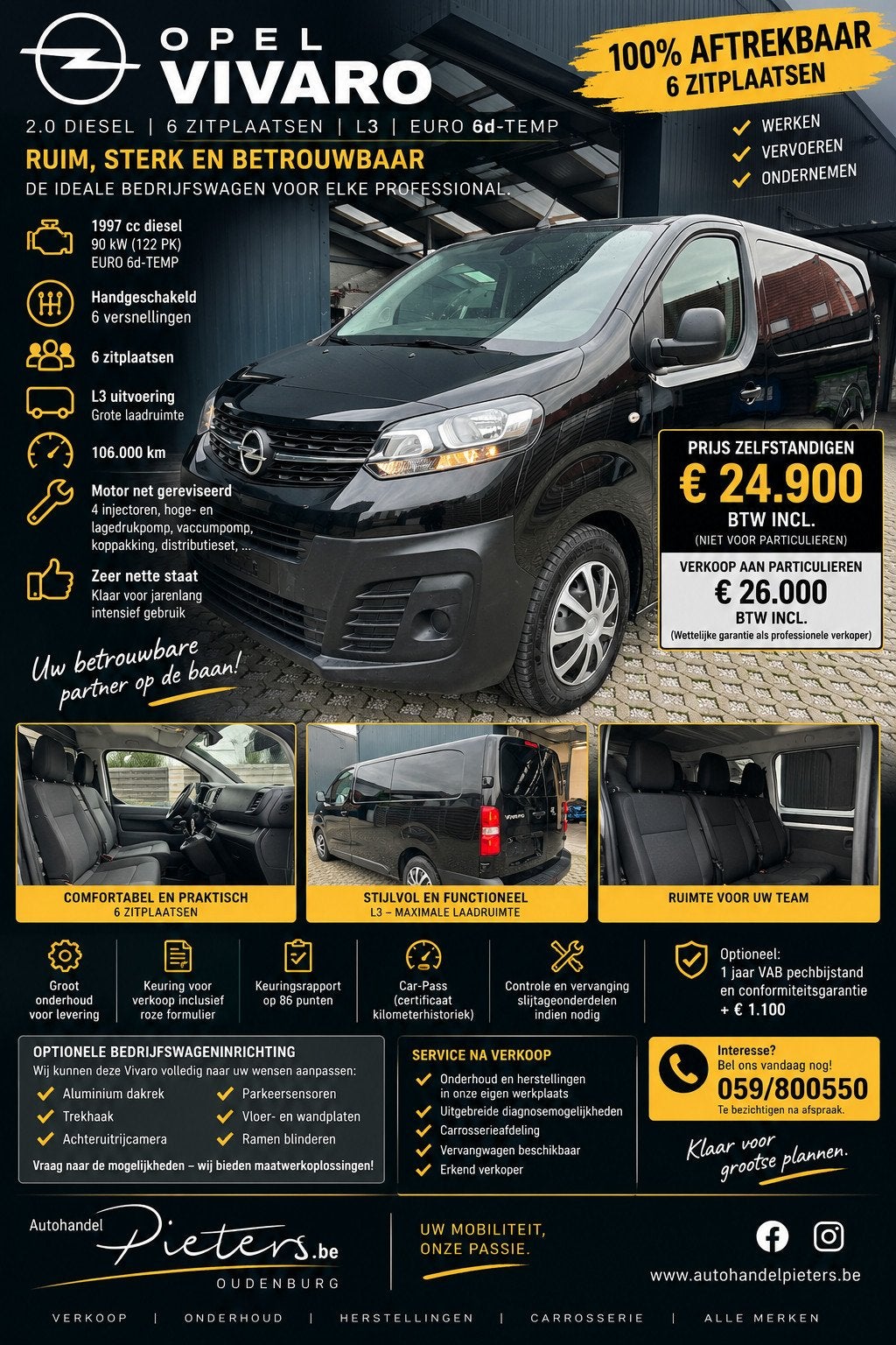 Opel Vivaro Dubbele cabine 6 plaatsen - 20578€+btw, Auto's, 4 cilinders, Zwart, Bedrijf, https://public.car-pass.be/vhr/c2c228b9-68a5-4117-a9e3-4e48e733e34c