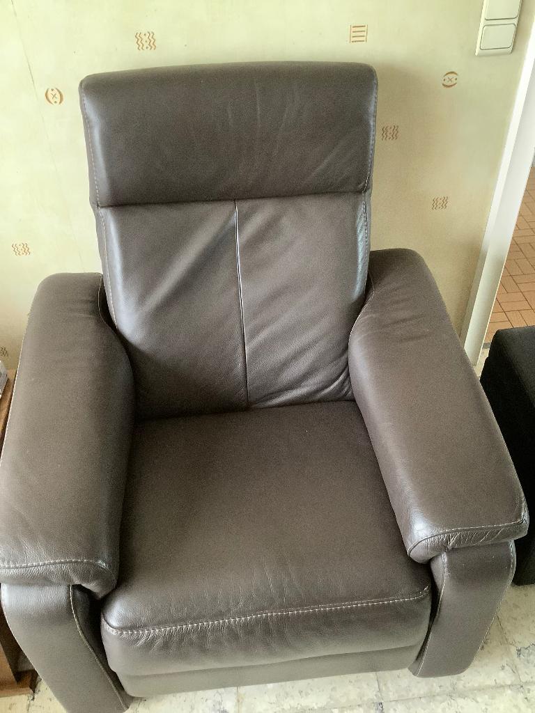 2 relax zetels in leder, Huis en Inrichting, Fauteuils, Ophalen, Gebruikt, Klassiek, 75 tot 100 cm