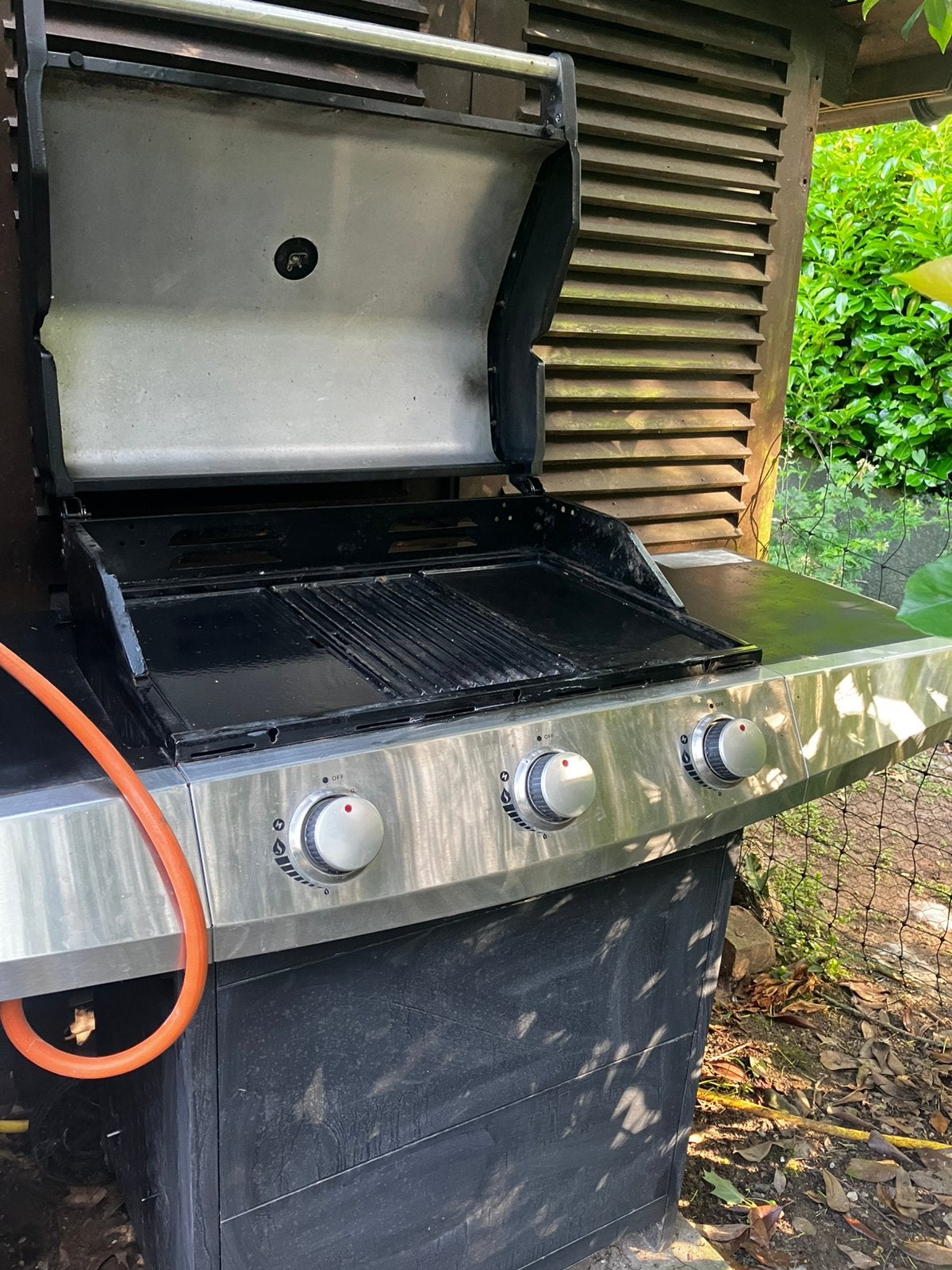 Gasbarbecue 3 branders Plancha en gietijzeren grill, Ophalen, Gebruikt