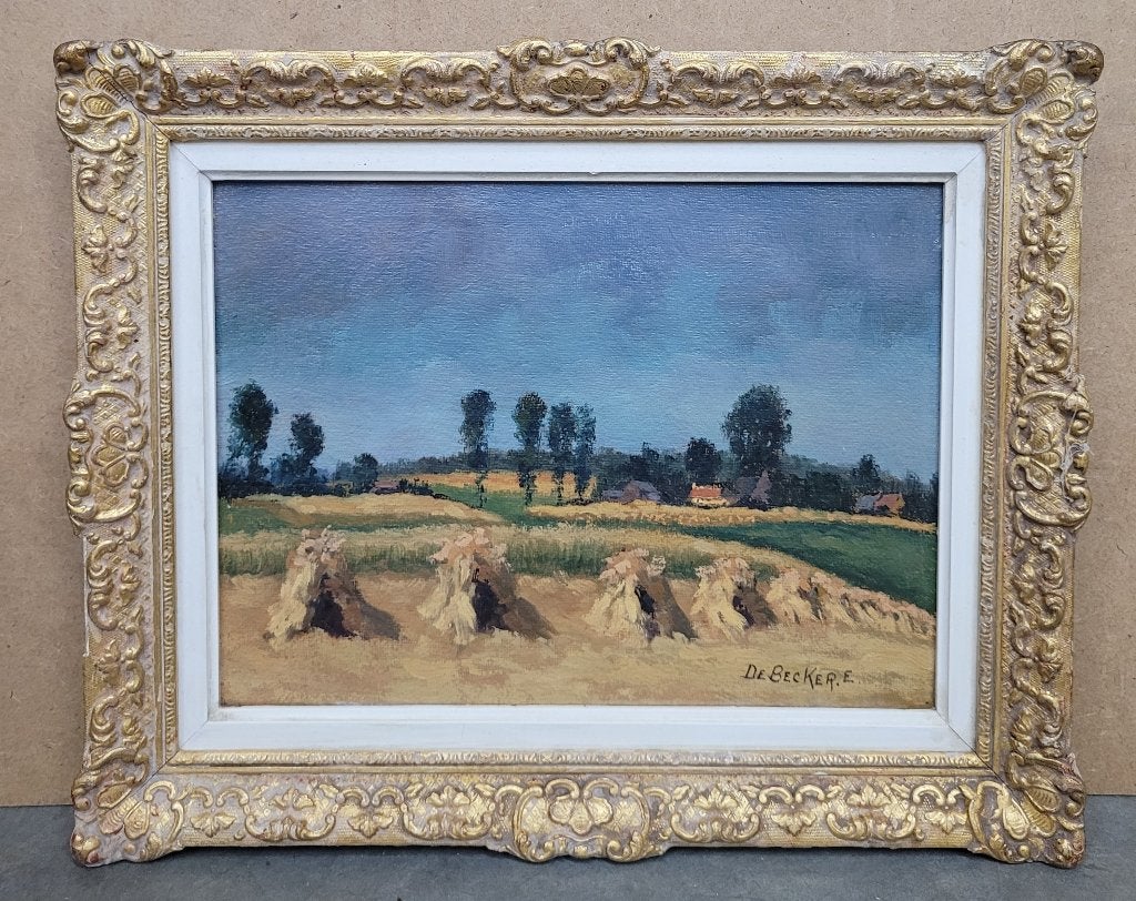 Emile DE BECKER, augustus op het platteland, Antiek en Kunst, Paneel, Impressionistisch, Ophalen of Verzenden, Gesigneerd