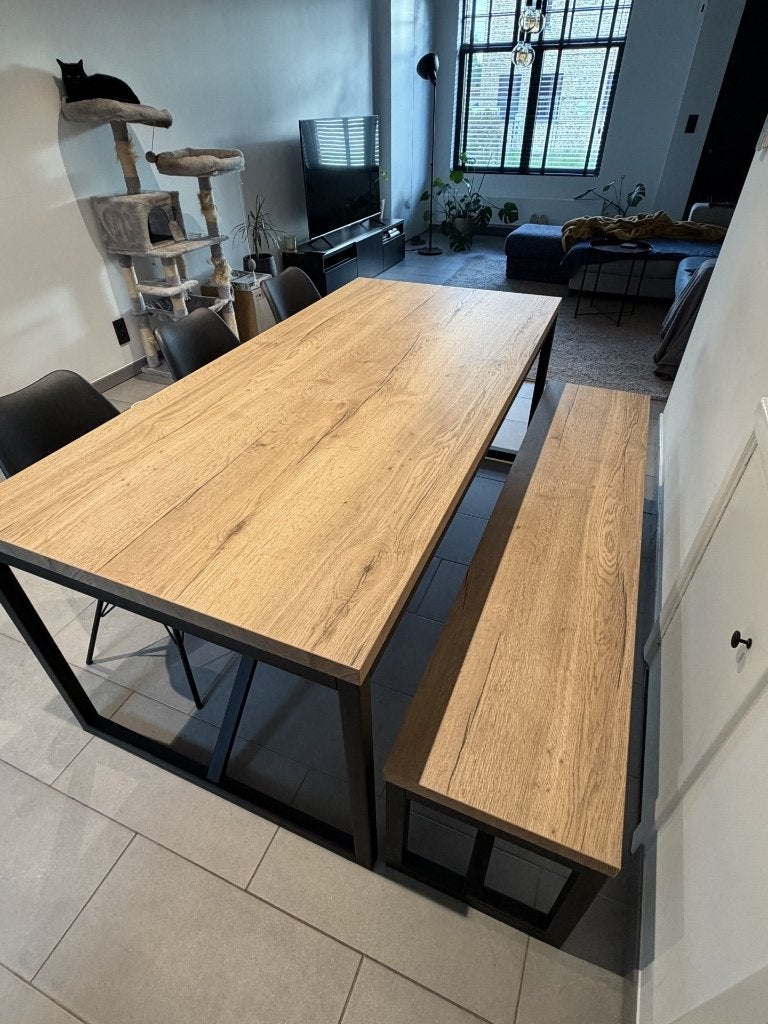 Eettafel 190x90 met zitbank, Ophalen, Gebruikt, 50 tot 100 cm, Vijf personen of meer