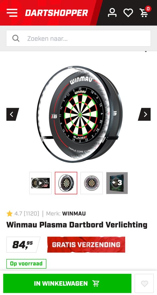 Winmau Plasma Dartbord Verlichting, Sport en Fitness, Ophalen of Verzenden, Zo goed als nieuw, Dartbord