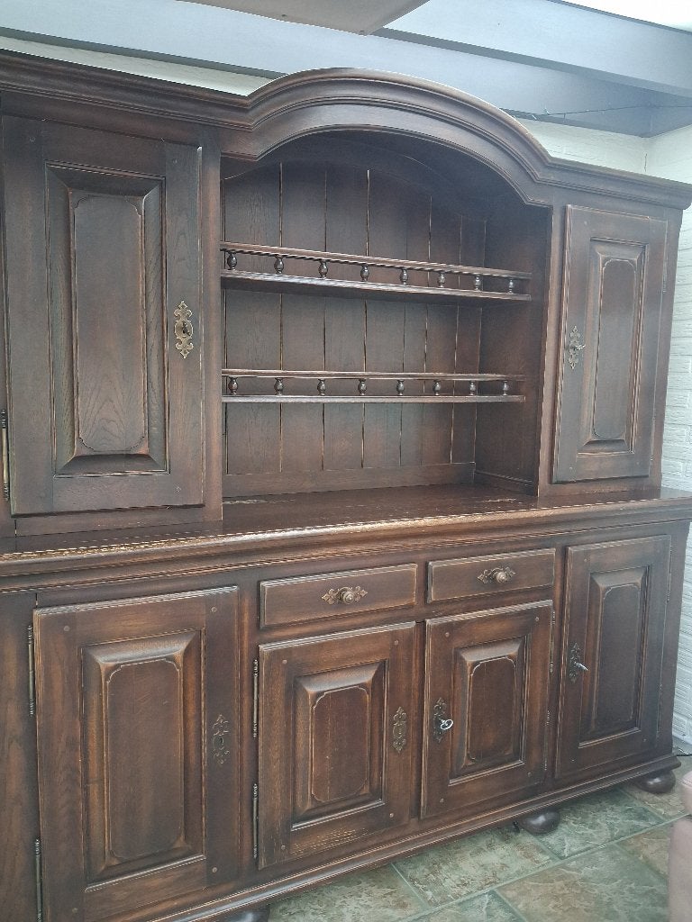 Massieve houten buffetkast + tv-kast – klassieke stijl, Ophalen, Gebruikt, Met lade(s), 200 cm of meer