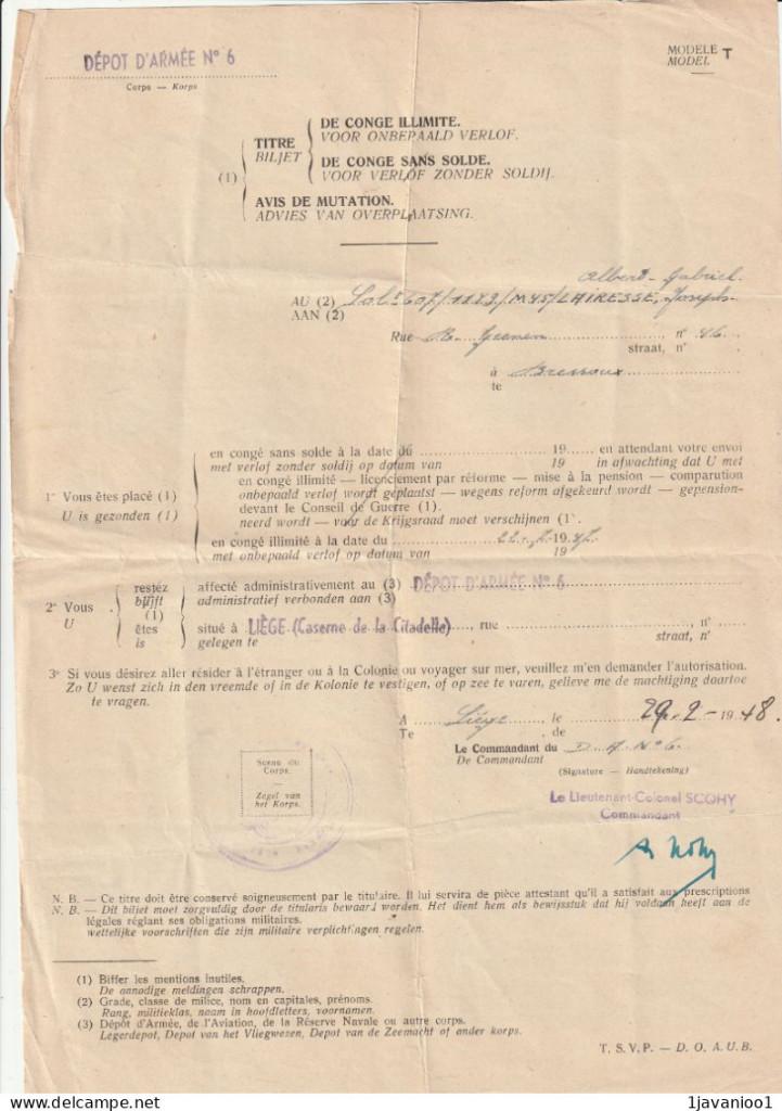 Militaire, Titre de Congé, Bressoux, Envoi