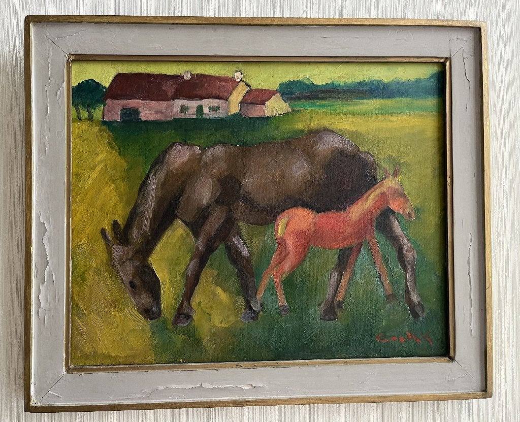 Olieschilderij paarden Jan Cockx (SNELVERKOOP), Antiquités & Art, Expressionniste, Enlèvement, Animaux, Toile