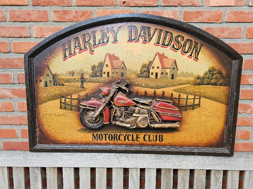 Planche en bois gaufrée 3D Harley Davidson, 94 x 62 cm, Enlèvement, Utilisé, Panneau publicitaire