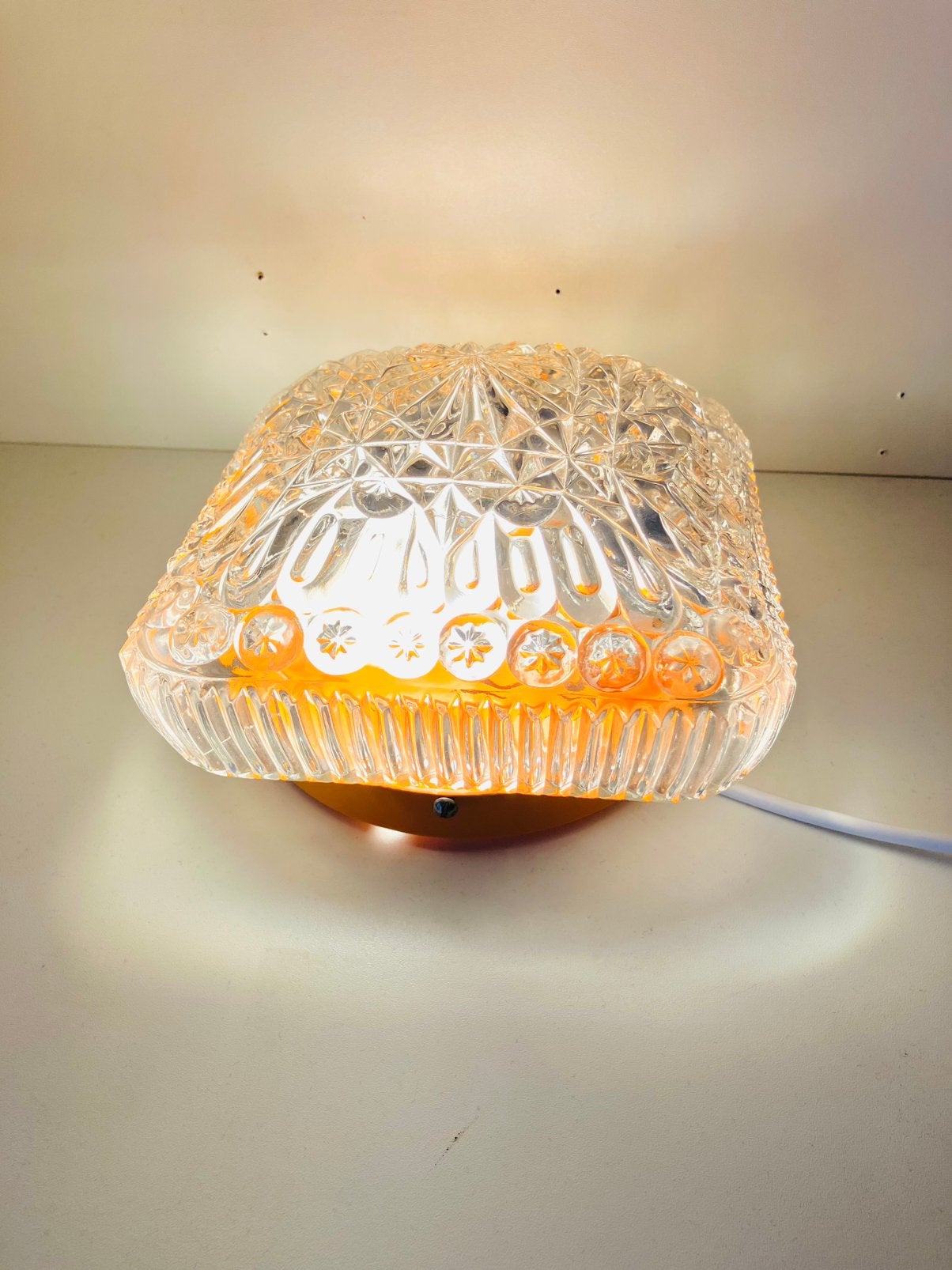 FUNKY 70’s FLOWER PLAFOND / MUURLAMP (Zie Beschr.), Jaren 70, LED, Zo goed als nieuw, Glas