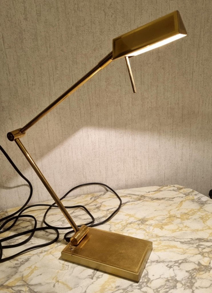 Vintage koperen bureaulamp, Huis en Inrichting, Lampen | Tafellampen, Bureaulamp, Verstelbaar, Vintage, Ophalen of Verzenden