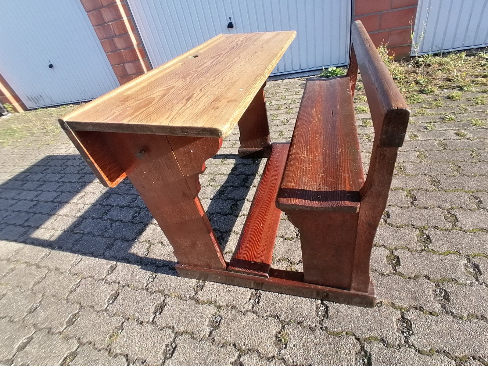 vieux bureau d'école en bois vintage, Jardin & Terrasse, Tables de pique-nique, Enlèvement ou Envoi