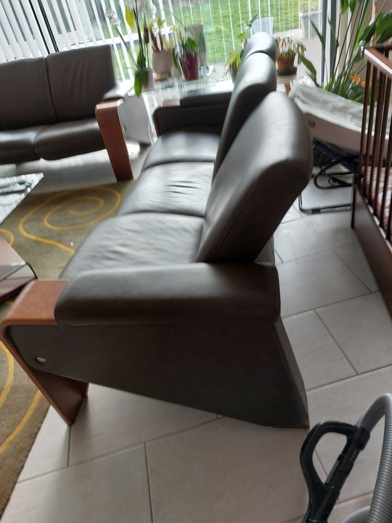 Stressless lederen zetels, 2- en 3-zit,  donkerbruin, Ophalen, Gebruikt, Rechte bank, Leer
