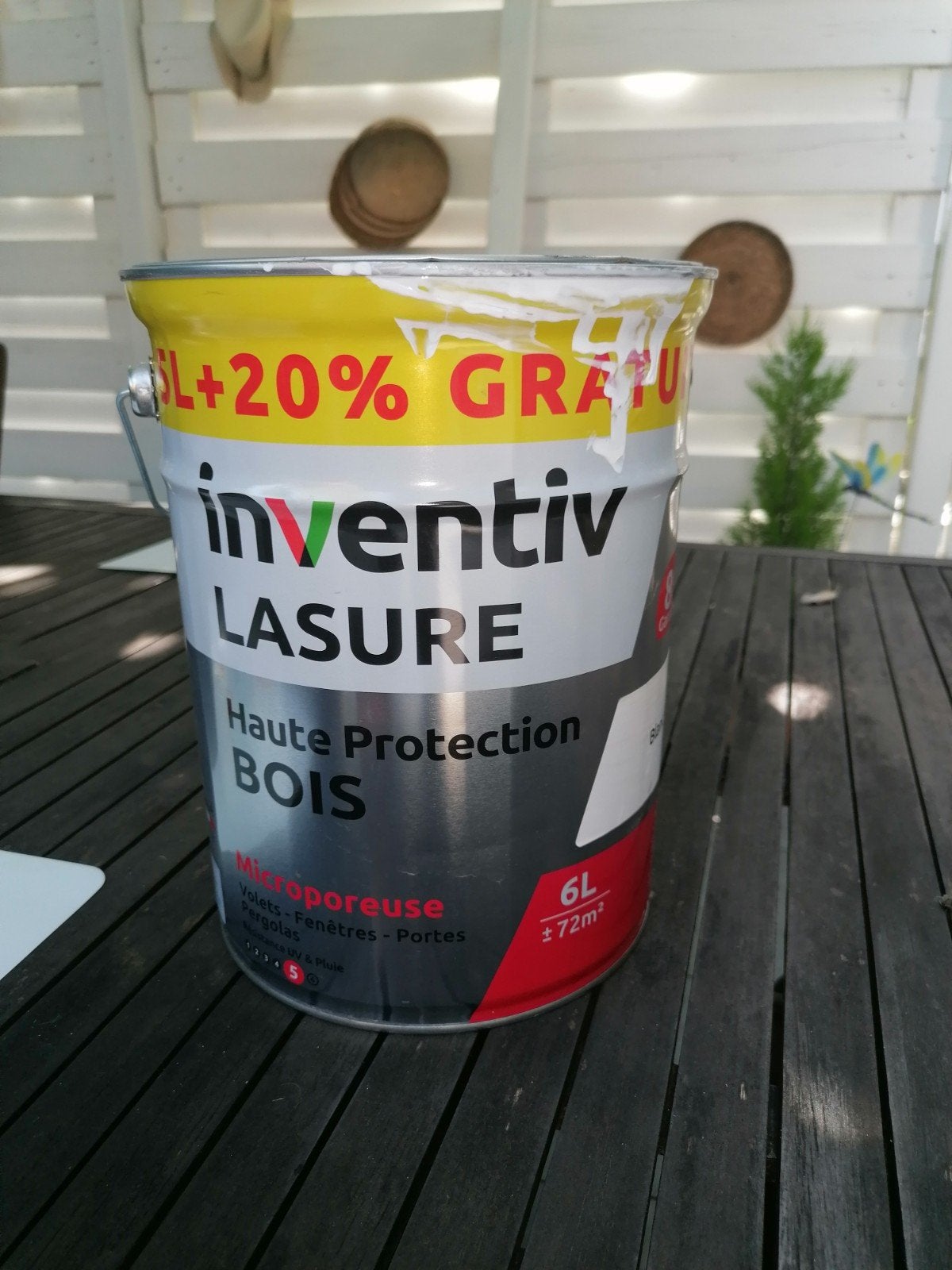 Pot de lasure blanche inventiv en 6l, Bricolage & Construction, Enlèvement, Lasure