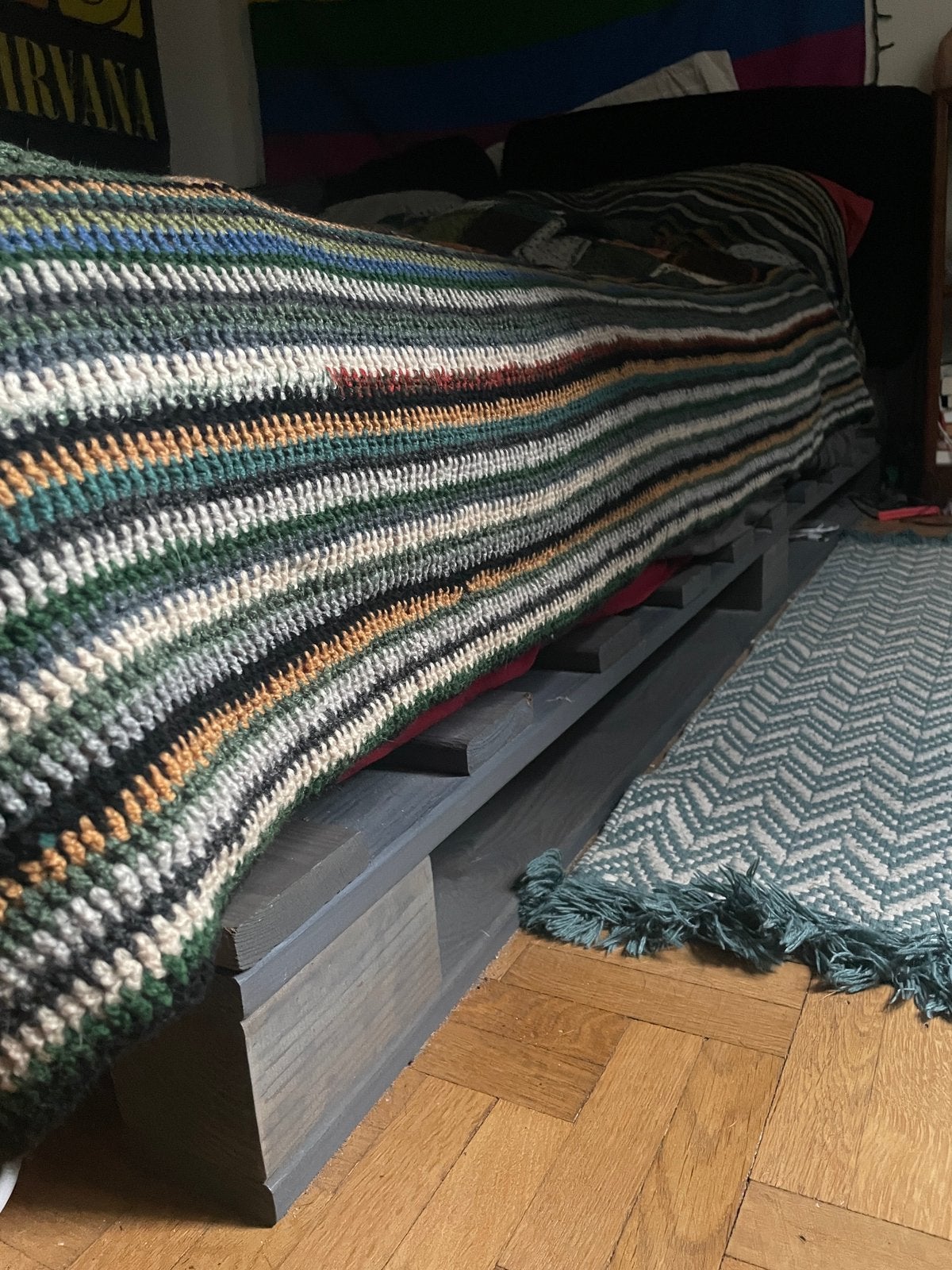Tweepersoons palletbed massief grenen 160x200 cm, Ophalen, Gebruikt, Tweepersoons, 200 cm
