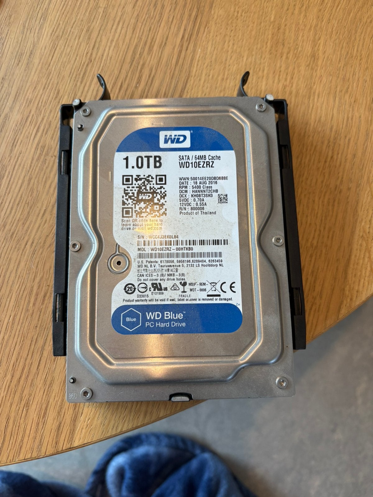 1tb hdd disk wd blue cata 64 mb cache, Computers en Software, Harde schijven, Ophalen, Intern, Gebruikt, Desktop