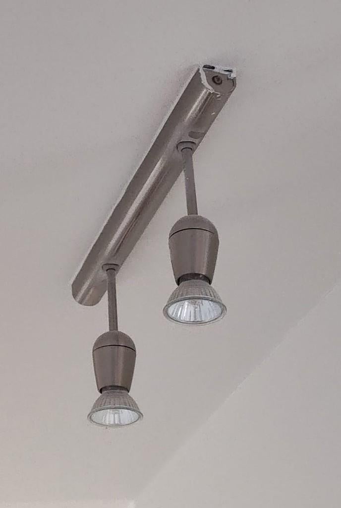 Domus Massive plafondlamp van geborsteld staal met 2 spots, Ophalen, Zo goed als nieuw, Metaal