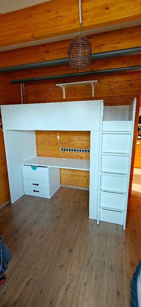Lit mezzanine avec bureau et rangements, blanc, 90  200 cm, 200 cm de hauteur ou plus, 90 cm, Une personne, Enlèvement