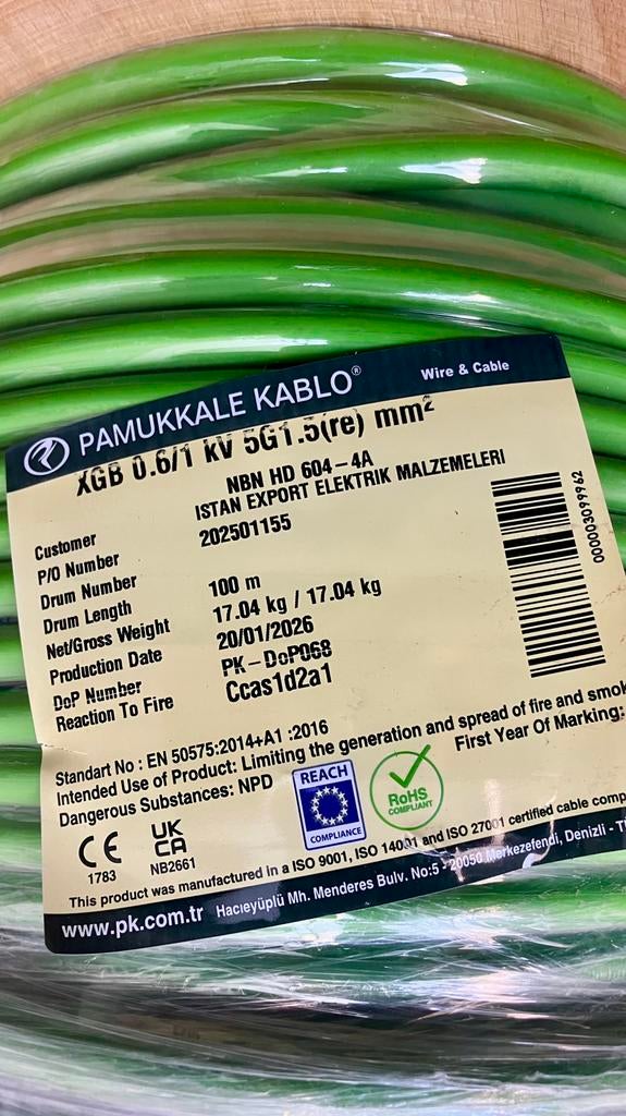 100m XGB 5G1,5 op haspel, Enlèvement, Comme neuf