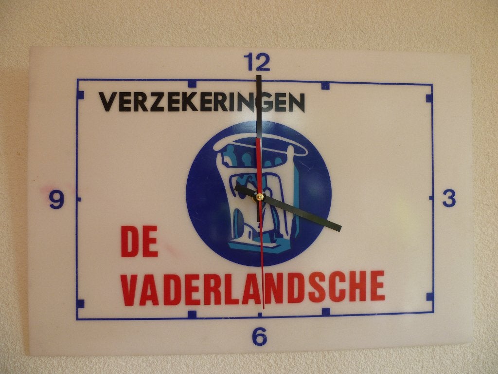 KUNSTSTOF QUARTZ KLOKPLAAT"DE VADERLANDSCHE"JAREN 80/90, Verzamelen, Ophalen of Verzenden, Zo goed als nieuw, Reclamebord