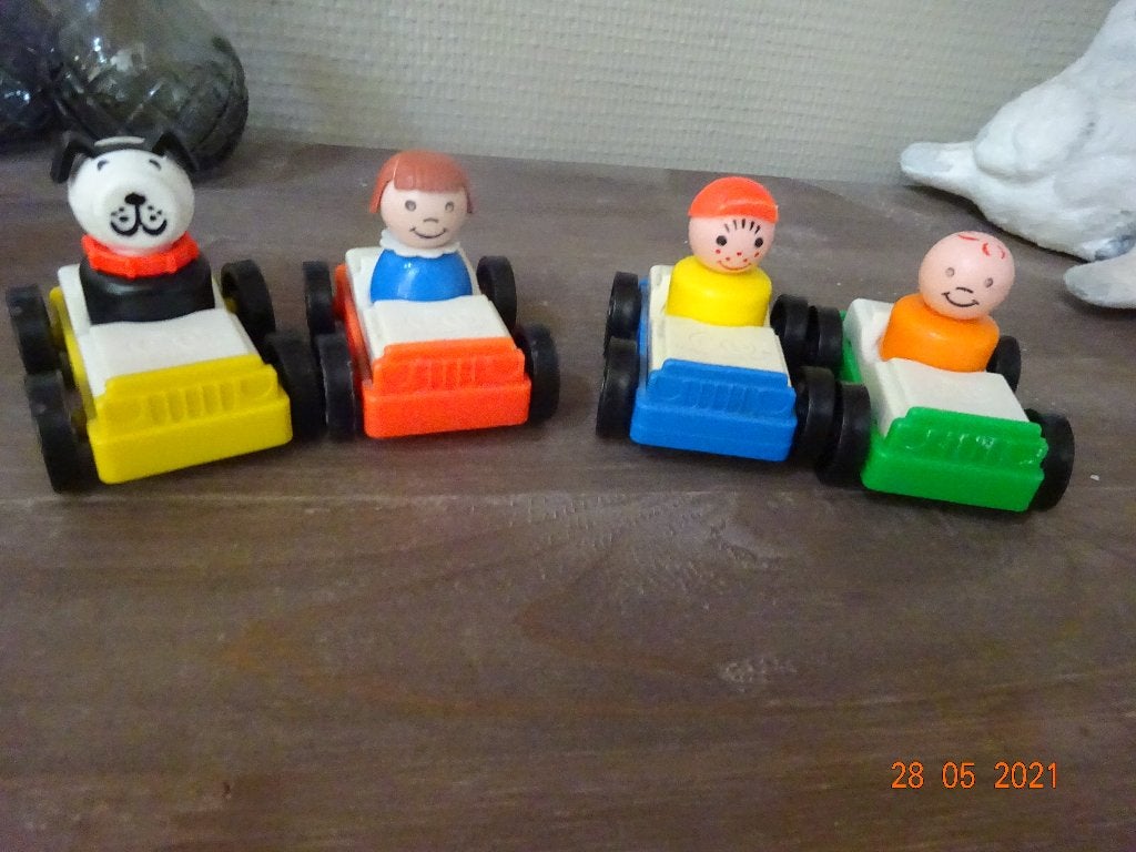 Fisher price,set 4 autootjes-popjes*VINTAGE*, Kinderen en Baby's, Speelgoed | Fisher-Price, Ophalen of Verzenden