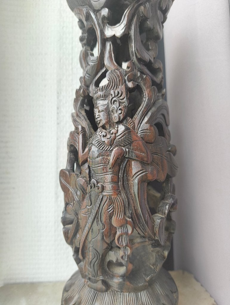 Unieke Antieke Indonesische Houten Lampvoet, Ophalen, Hout, Houtsnijwerk, 20 - 50 cm
