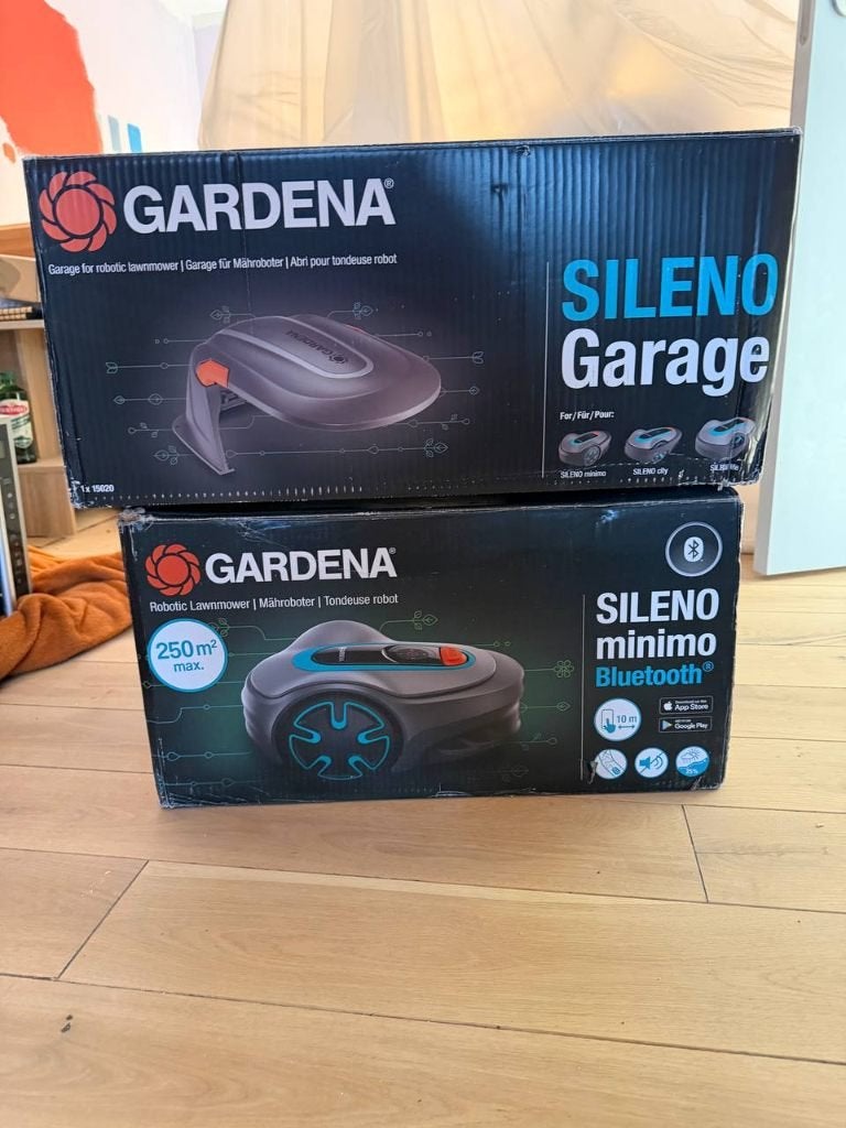 Tondeuse Robot Gardena Sileno Minimo 250 m² + Garage - NEUF, Jardin & Terrasse, Neuf, Moins de 20 cm, Gardena, Enlèvement