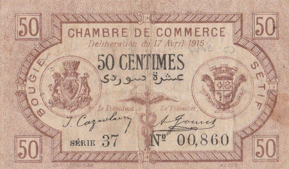 Chambre de commerce Algerie 50 cents 17.04.1915, Postzegels en Munten, Bankbiljetten | Afrika, Ophalen of Verzenden, Overige landen