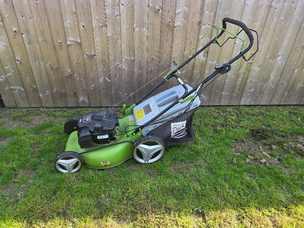 Gras machine benzine moter, Tuin en Terras, Cirkelmaaier, Gebruikt, Mulchfunctie, Benzine-grasmaaier