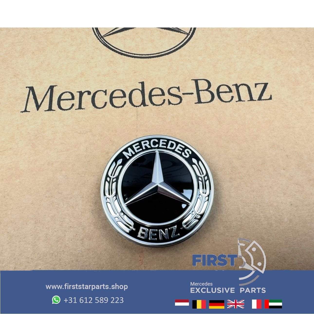 MOTORKAP LOGO EMBLEEM ZWART Mercedes AMG W204 W205 W212 W213, Utilisé, -, -, Enlèvement ou Envoi