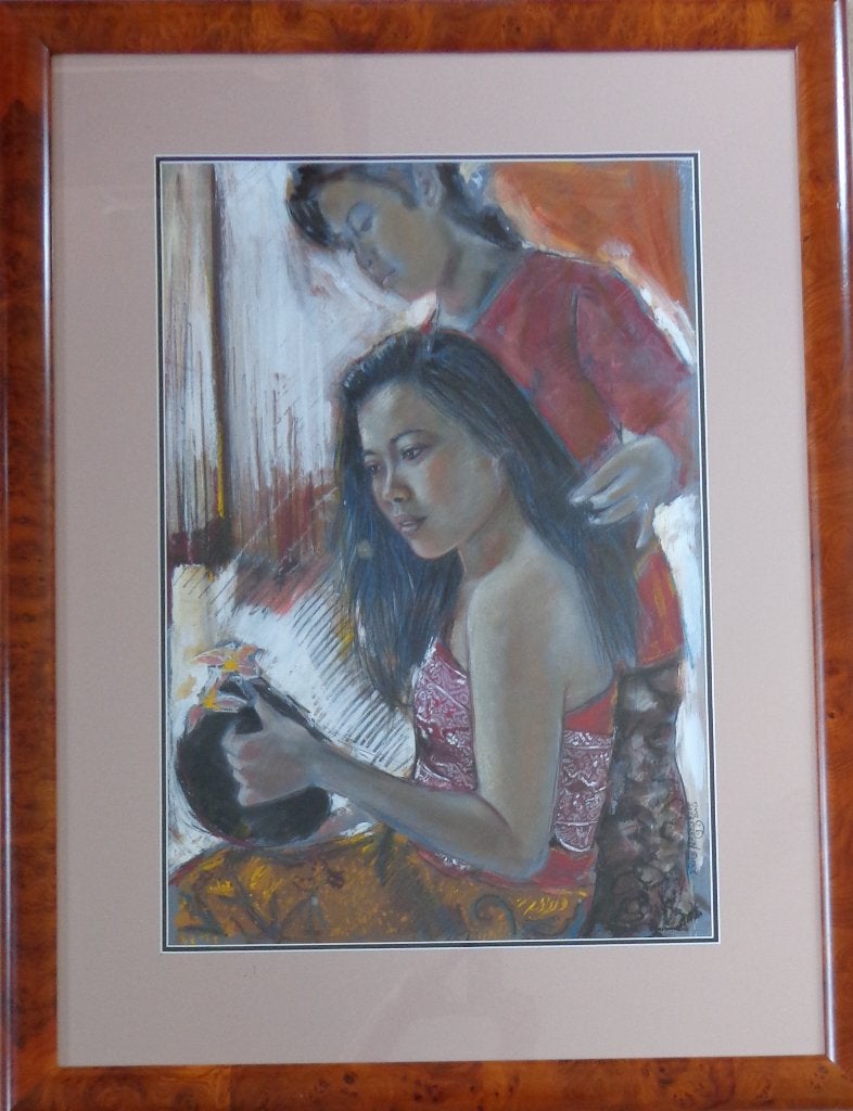 LOUIS NAGELKERKE / HAARTOOI / OLIEVERF / 99x76cm / KADER SIG, Peinture à l'huile, Signé, Figures, Enlèvement