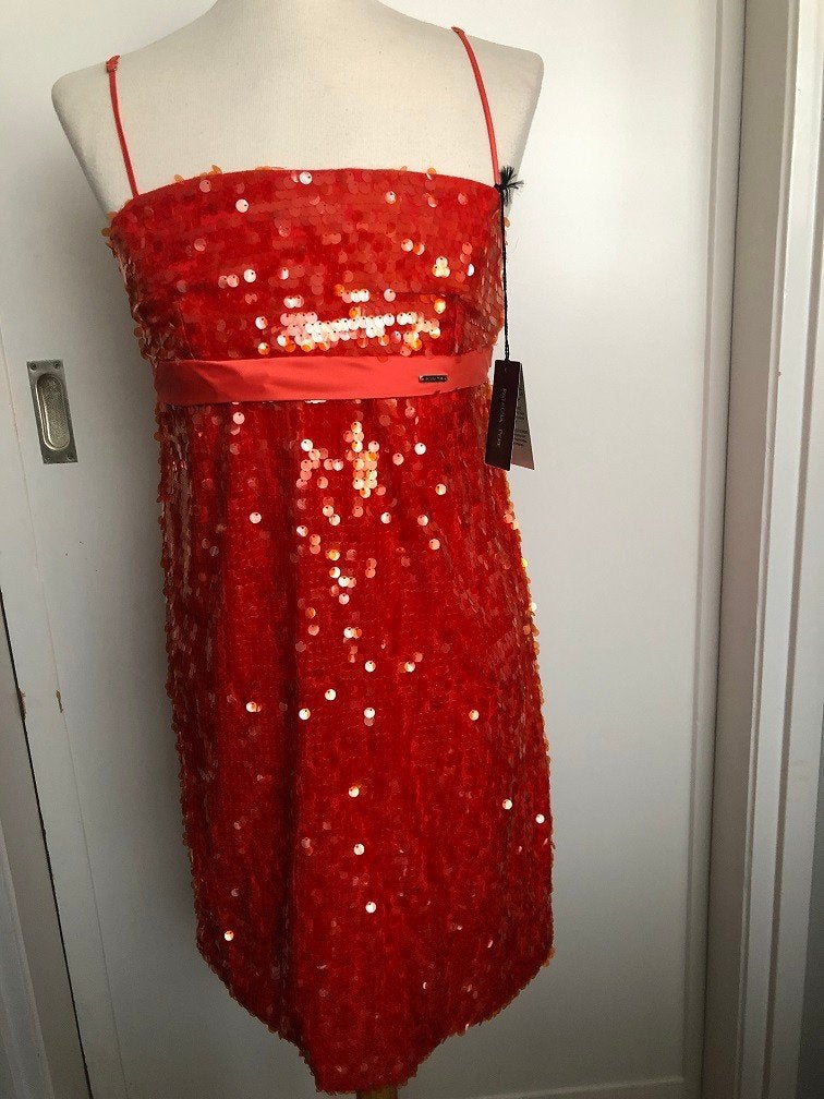 NIEUWE oranje paillettes Jurk COCKTAILJURK - Patrizia Pepe, Kleding | Dames, Gelegenheidskleding, Nieuw, Ophalen of Verzenden