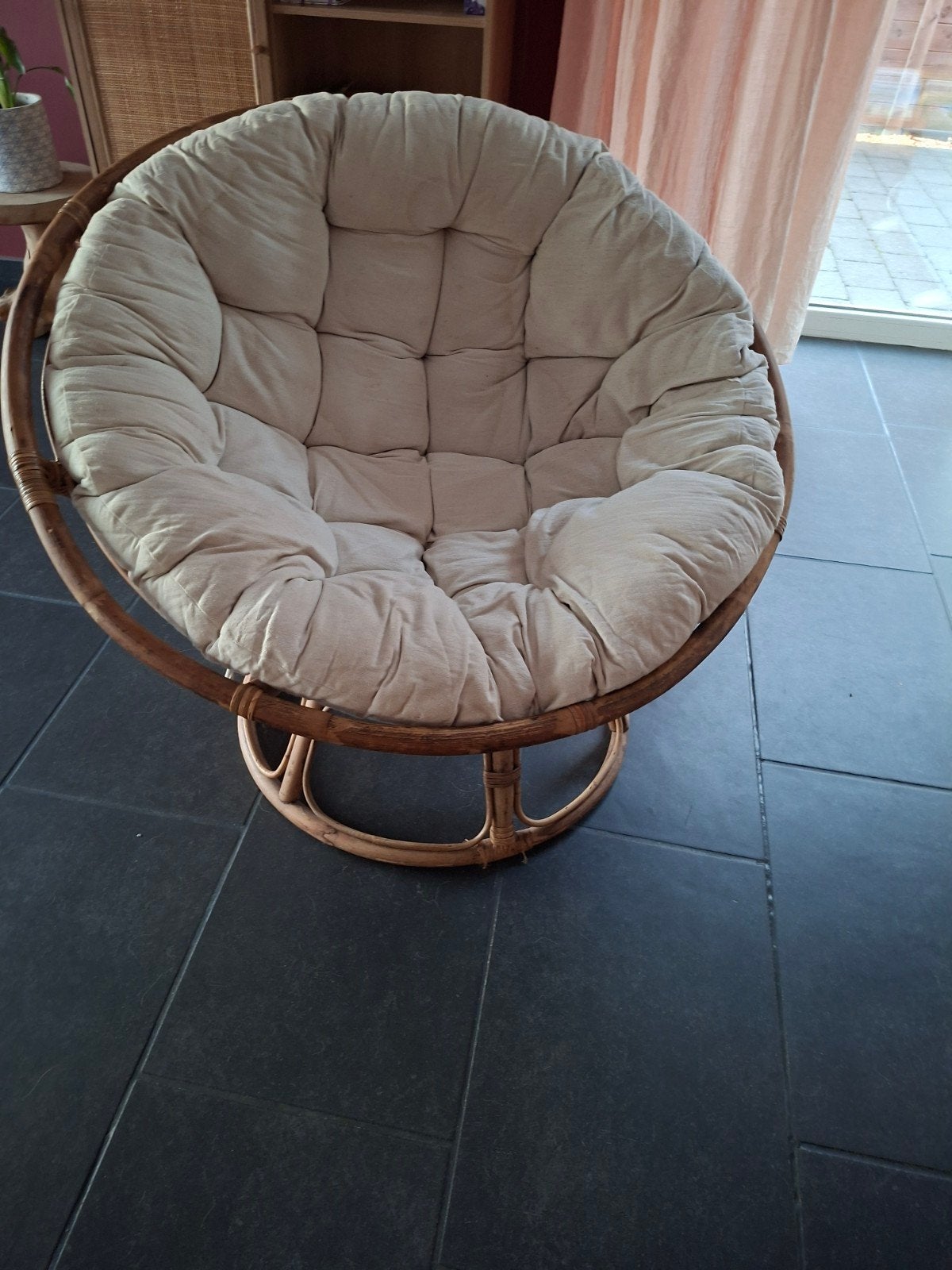 rieten stoel + kussen, Tuin en Terras, Ophalen, Stoel