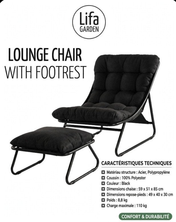 superbe fauteuil avec sont pouf noir ( neuf ) toujours embal, Enlèvement, Neuf