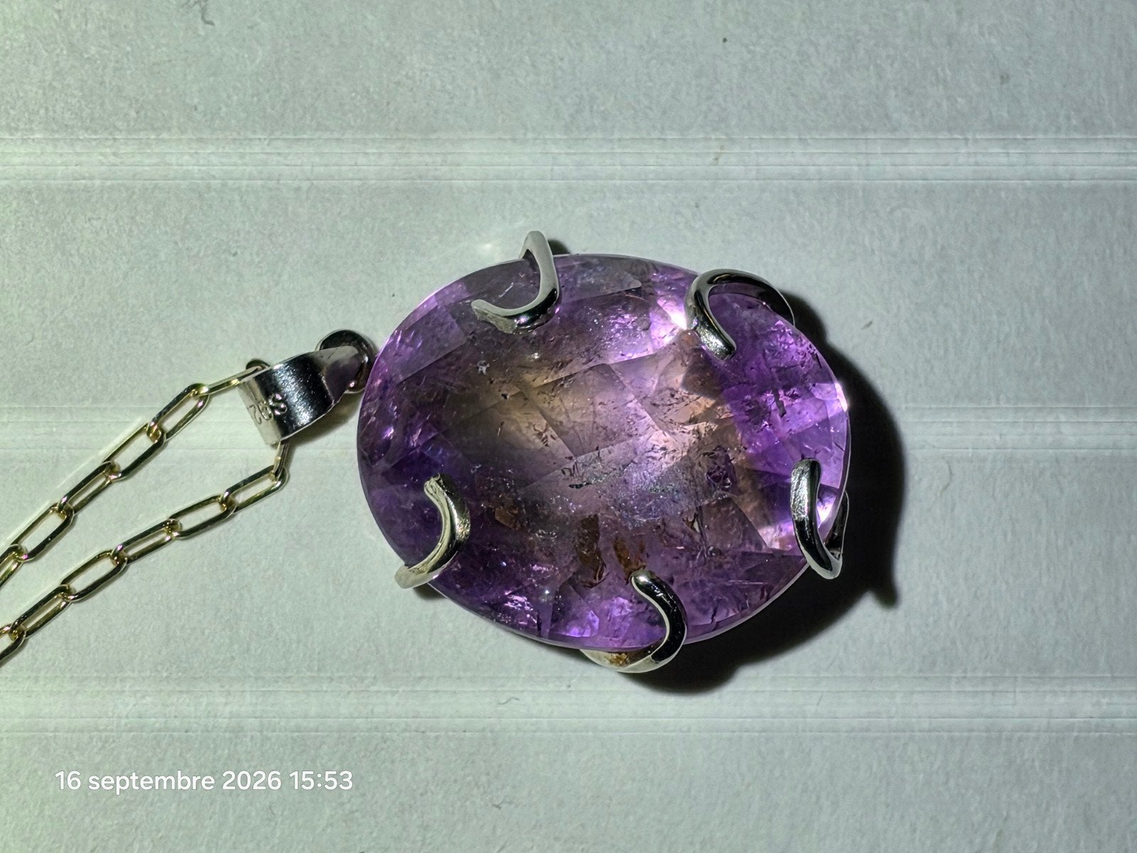 Pendentif en argent massif avec ametrine de Bolivie, Neuf, Enlèvement, Avec pierre précieuse, Violet