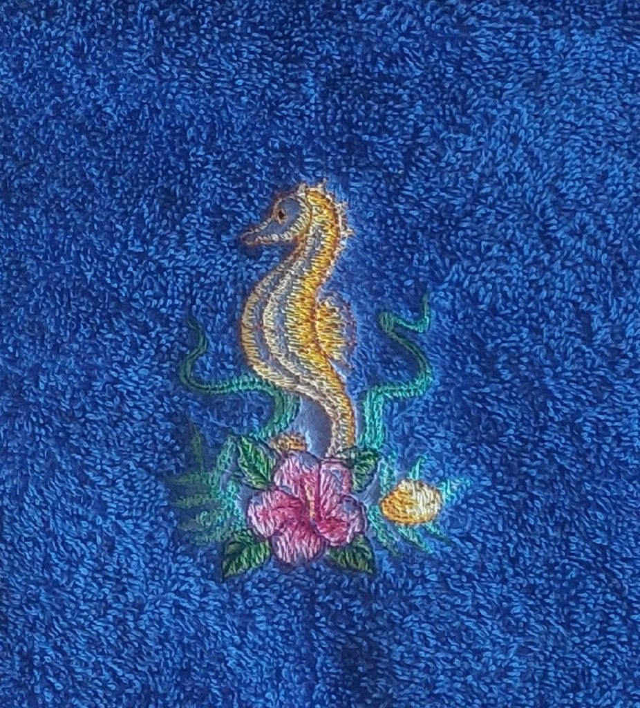Kobaltblauw gastendoekje met geborduurd zeepaardje, Blauw, Overige merken, Ophalen of Verzenden, Gastendoekje