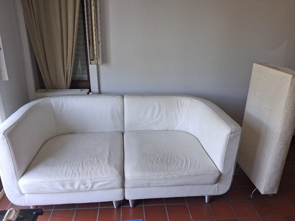 Nicoletti Italian design 2-zit in wit leder., Ophalen, Gebruikt, Italian design, 150 tot 200 cm