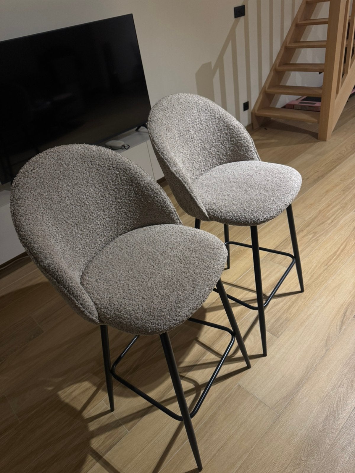 Tabouret de bar Bouclé 2 pièces Soft taupe, Maison & Meubles, Enlèvement, Comme neuf