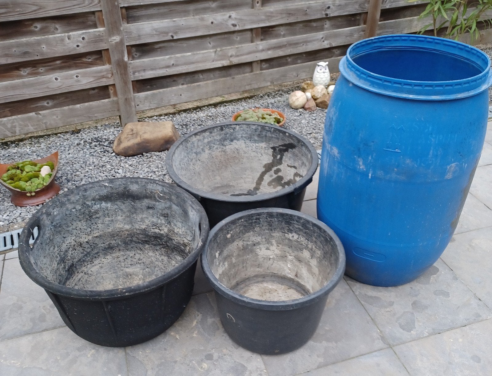 mortelkuipen, 2 grootte + 1 kleine + watervat. bieden., Tuin en Terras, Ophalen, Gebruikt, Kunststof