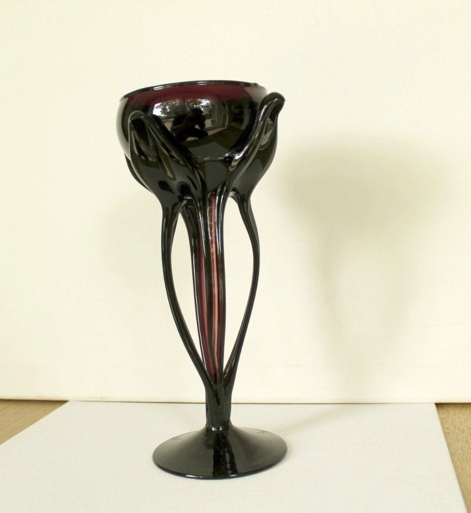 Poolse Glassart Vaas Amethist– Josefina Krosno (Jaren '80) , Handgemaakt, Paars, Ophalen of Verzenden, 22 cm
